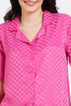 Zivame Checkered Sheen Woven Pyjama Set - Pink Yarrow — thumbnail 5